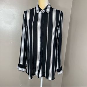 Mossimo Supply Co Womens Black Striped Button Up Shirt Medium Polyester